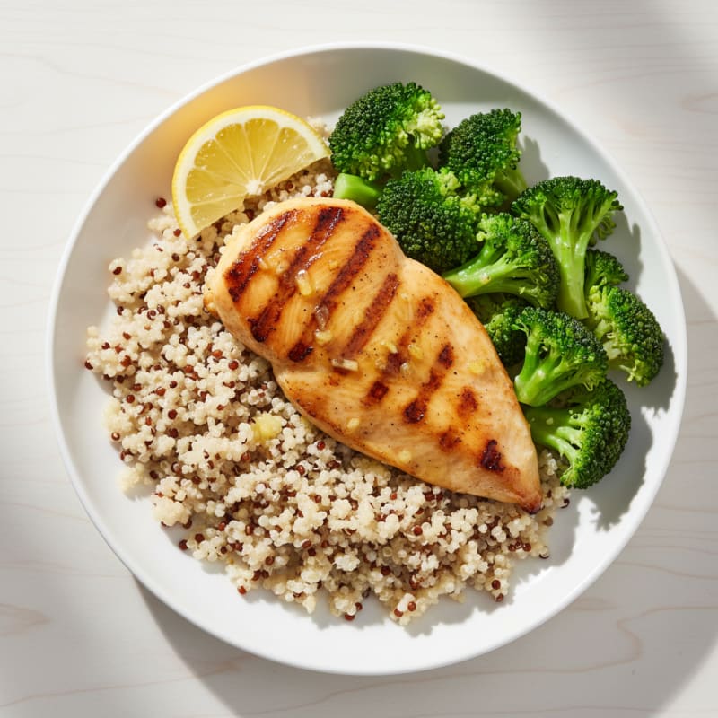 Grilled Chicken Breast with Quinoa and Steamed Broccoli