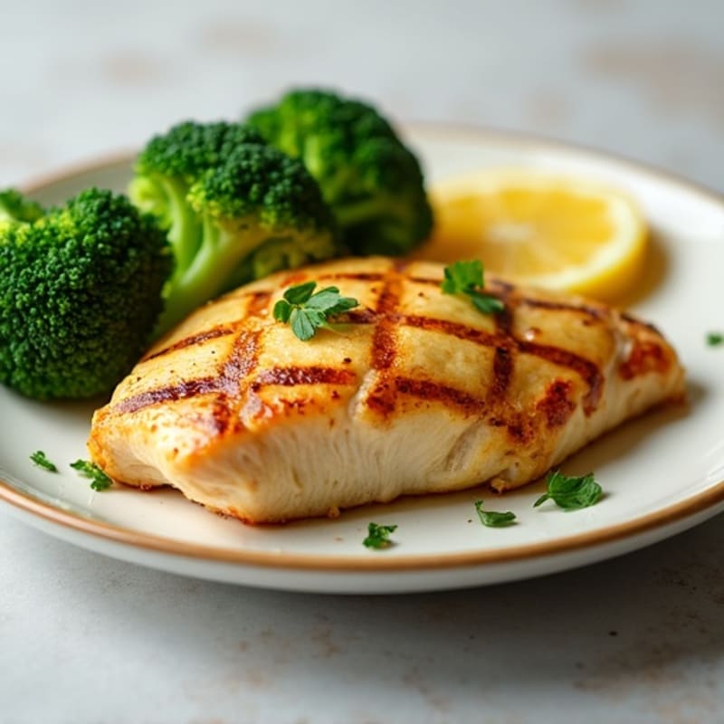Grilled Chicken Breast with Steamed Broccoli and Lemon