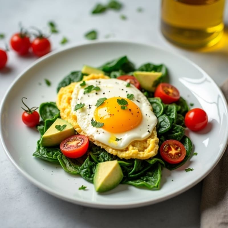 Egg White and Cottage Cheese Scramble with Spinach and Cherry Tomatoes