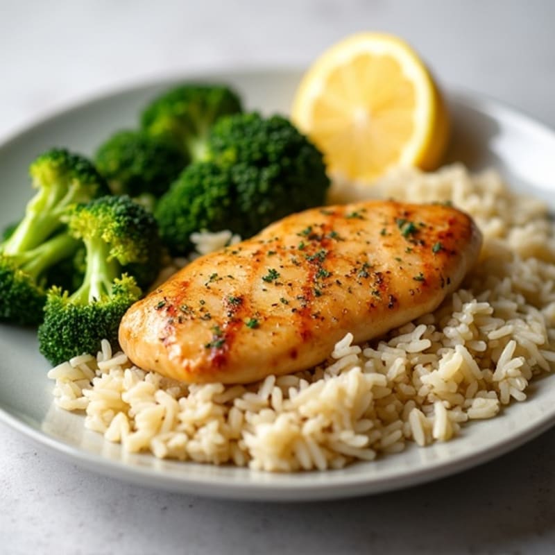 Lemon-Garlic Chicken with Jasmine Rice and Roasted Broccoli