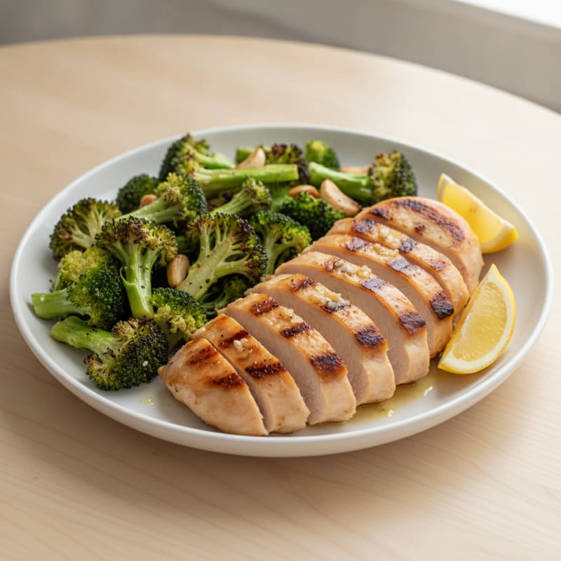 Grilled Lemon-Garlic Chicken Breast with Roasted Broccoli