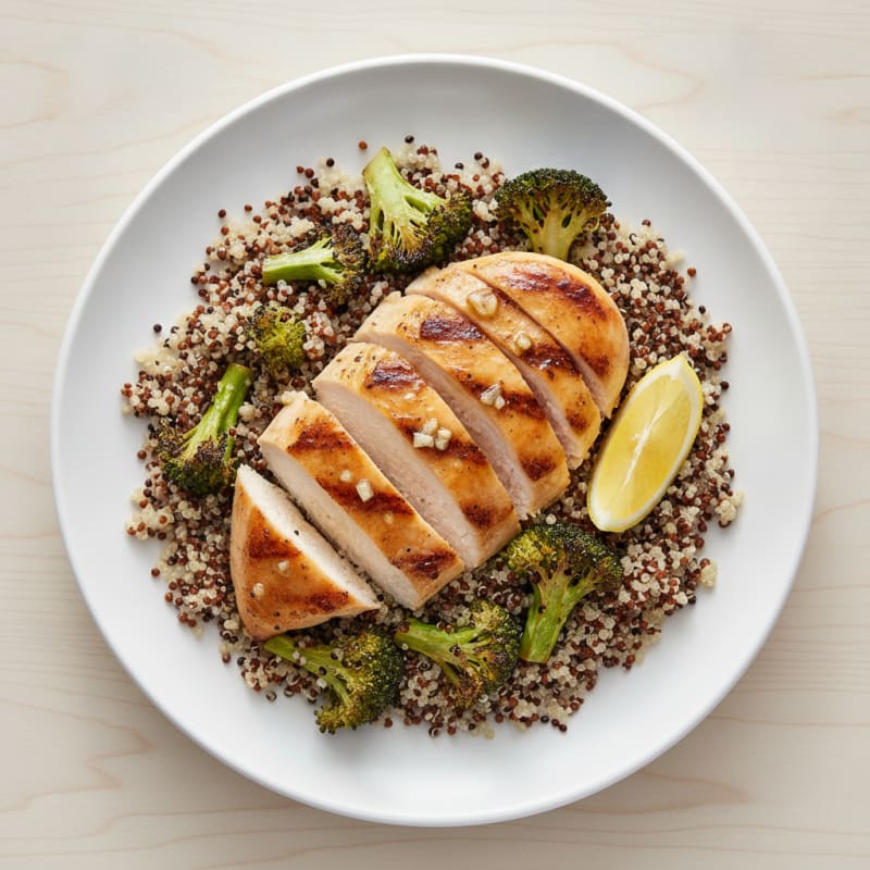 Grilled Chicken Breast with Quinoa and Roasted Broccoli