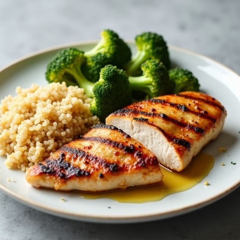 Grilled Chicken Breast with Quinoa and Roasted Broccoli