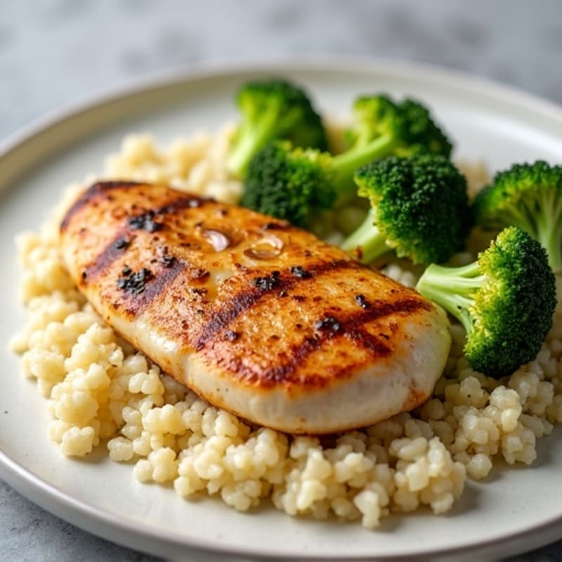 Seared Chicken Breast with Steamed Broccoli and Cauliflower Rice