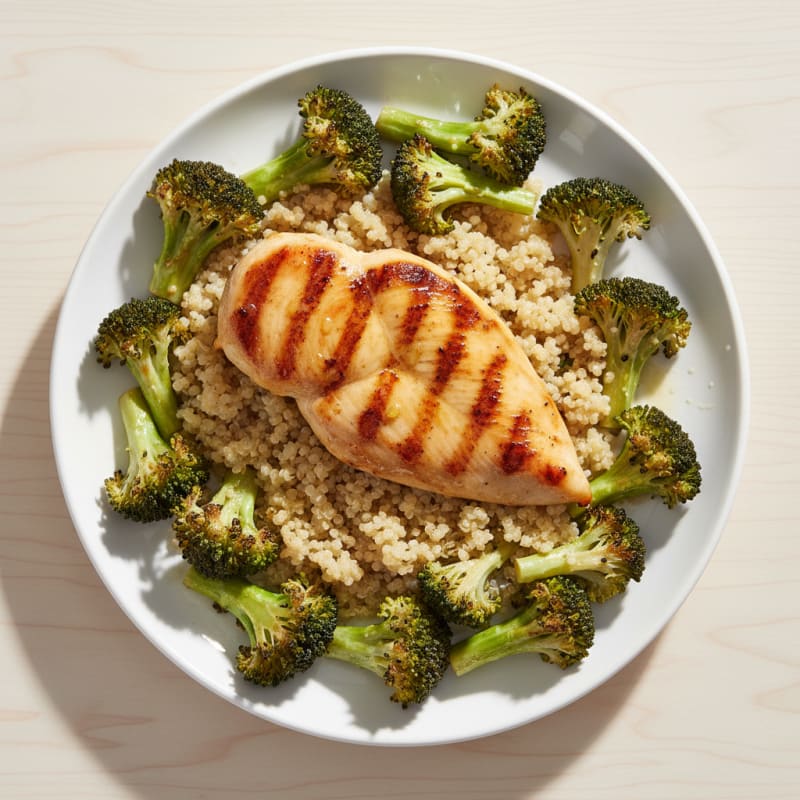 Grilled Chicken Breast with Quinoa and Roasted Broccoli