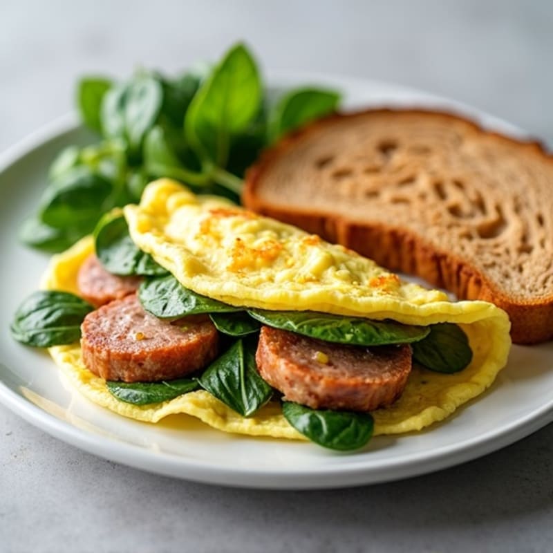 Egg White Spinach Omelette with Turkey Sausage
