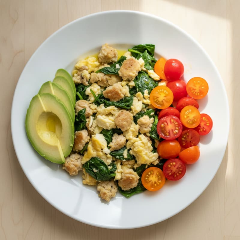 Egg White Scramble with Turkey Sausage and Spinach