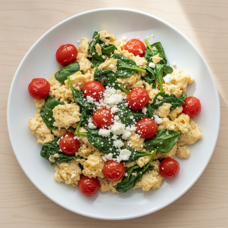 Egg White Spinach Scramble with Cherry Tomatoes