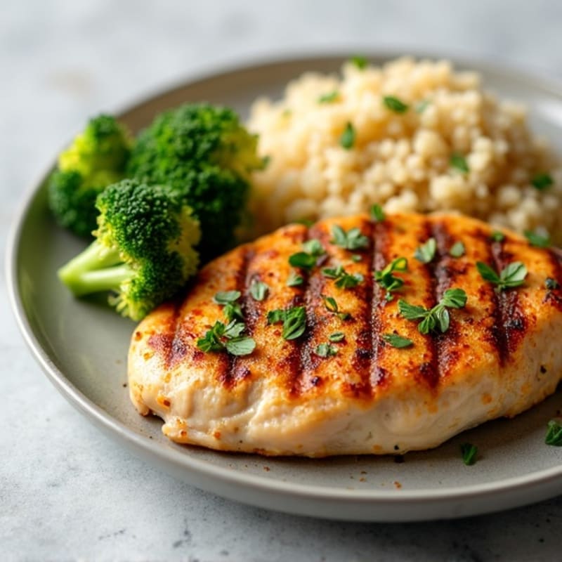 Grilled Chicken Breast with Quinoa and Roasted Broccoli