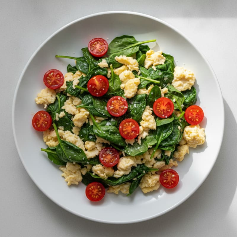 Egg White Spinach Scramble with Cherry Tomatoes