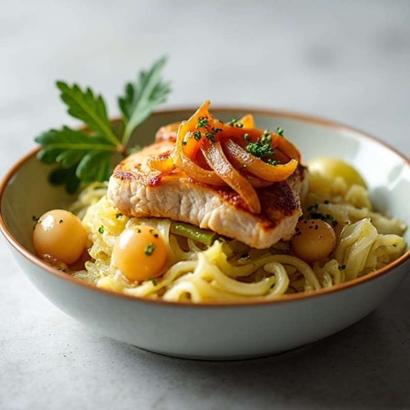 Tender Braised Cabbage with Savory Chicken and Caramelized Onions