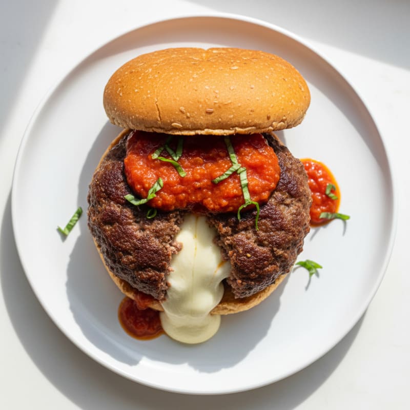 Mozzarella Stick Beef Burger with Marinara