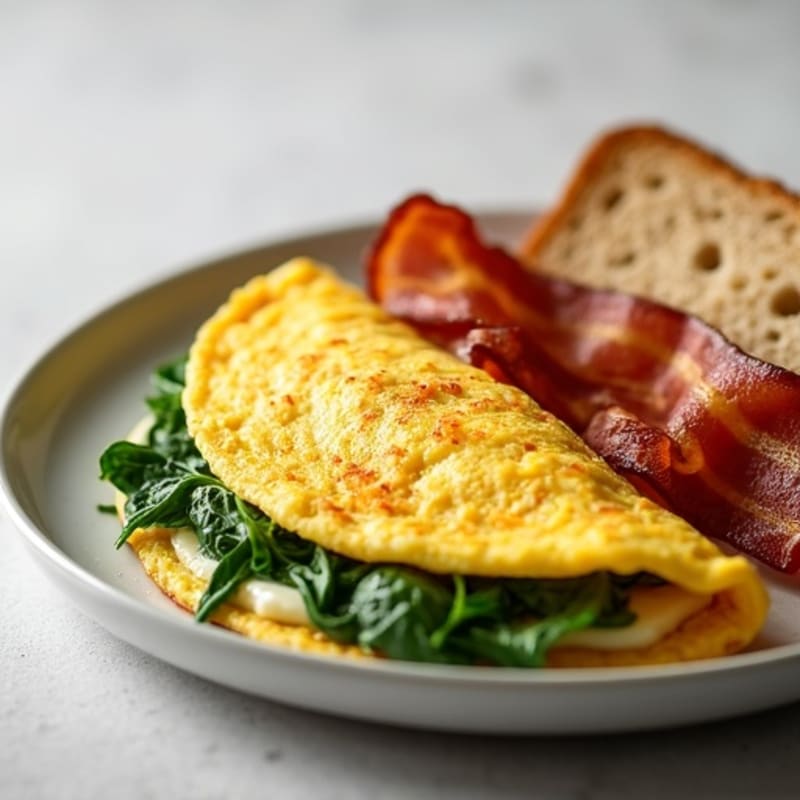 Egg White Spinach Omelette with Turkey Bacon