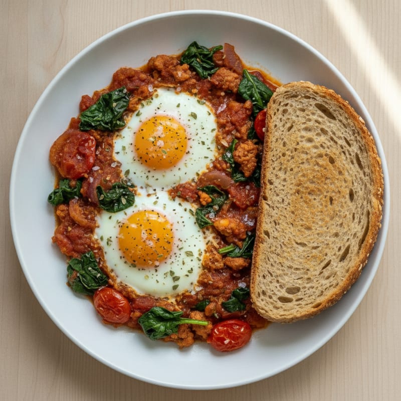 Baked Eggs with Roasted Tomatoes and Spinach