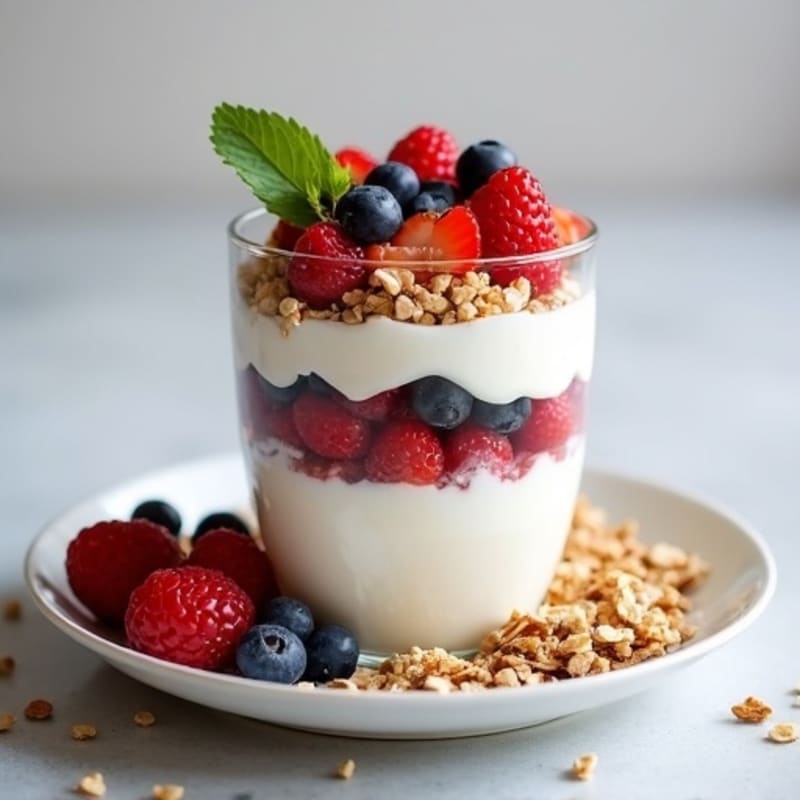 Creamy Greek Yogurt Parfait with Mixed Berries and Protein Granola