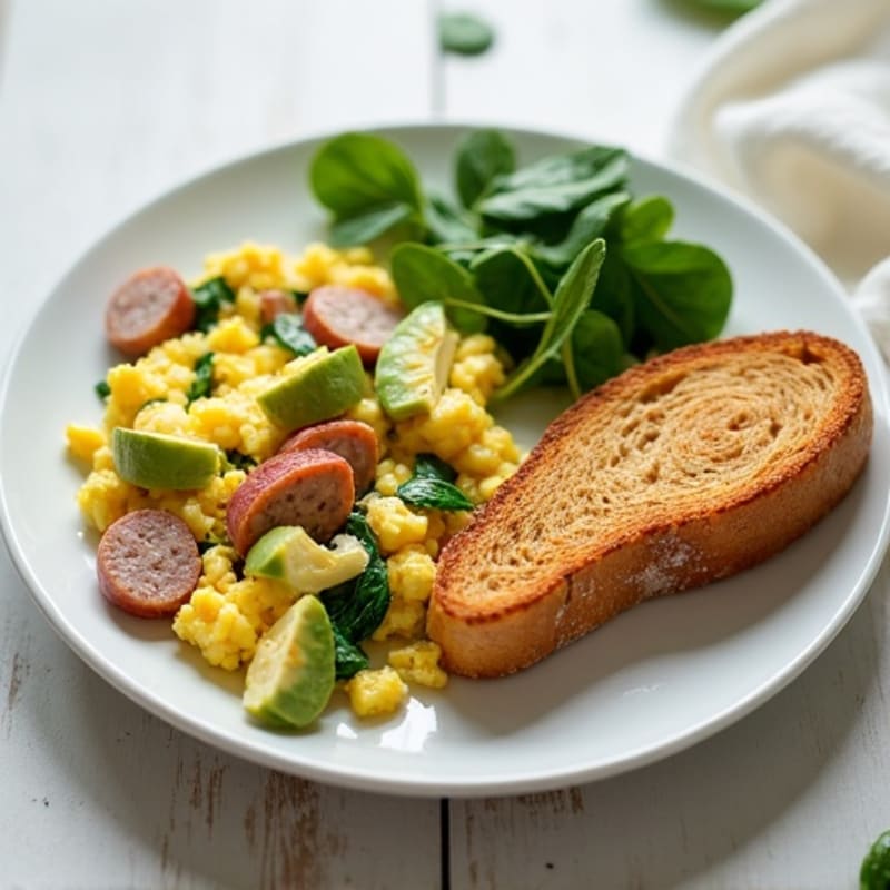 Egg White and Spinach Scramble with Turkey Sausage