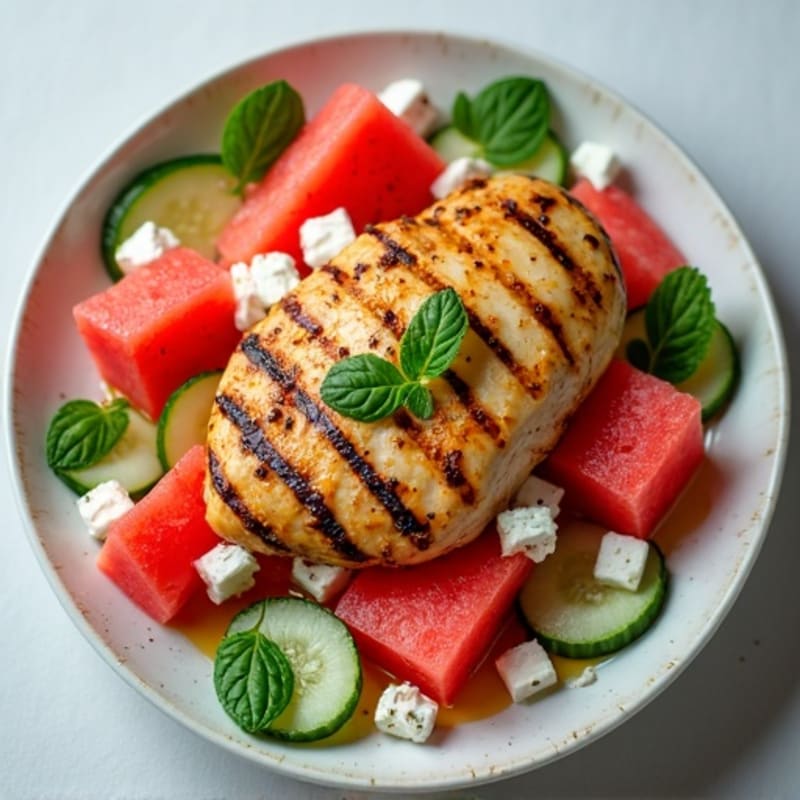 Grilled Chicken with Fresh Watermelon Feta Mint Salad