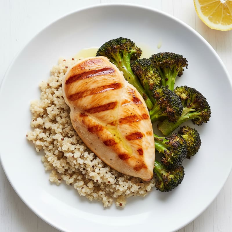 Grilled Chicken Breast with Quinoa and Roasted Broccoli