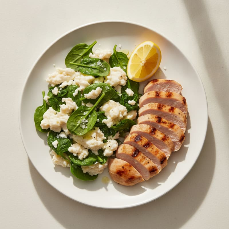 Egg White Spinach Scramble with Grilled Turkey Breast