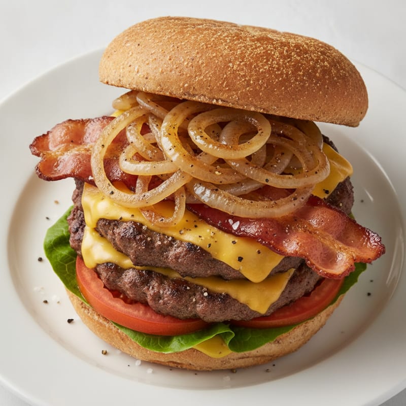 Double Bacon Cheeseburger with Caramelized Onions