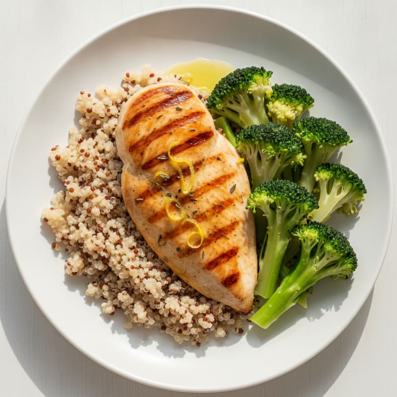 Grilled Chicken Breast with Quinoa and Steamed Broccoli