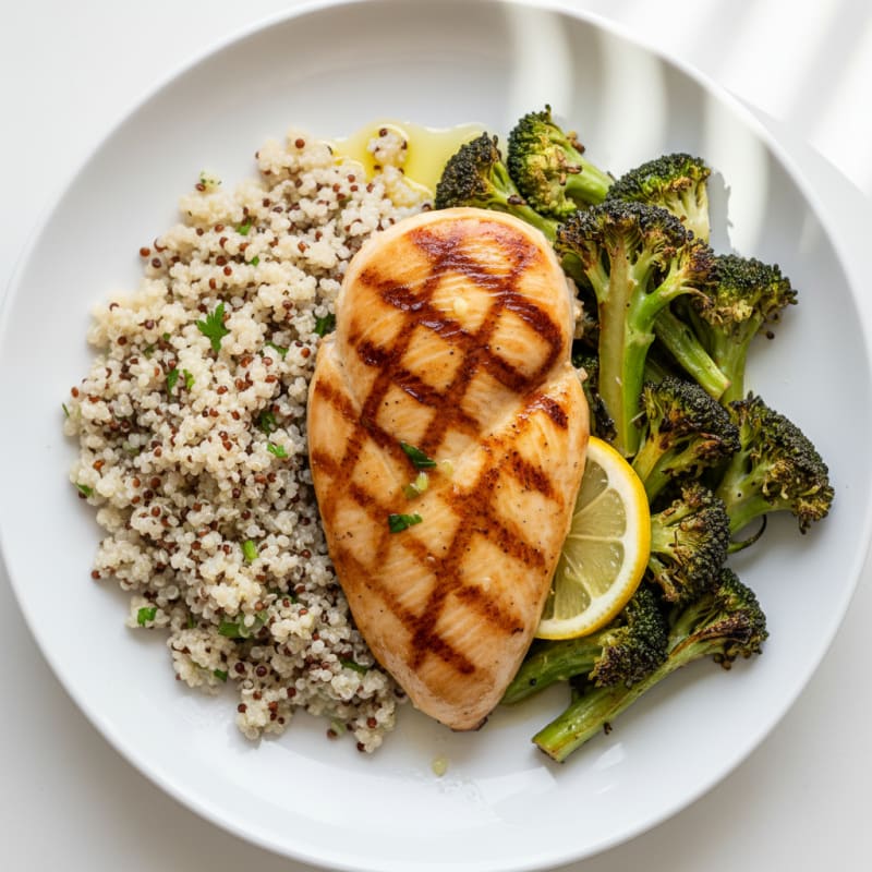 Grilled Chicken Breast with Quinoa and Roasted Broccoli