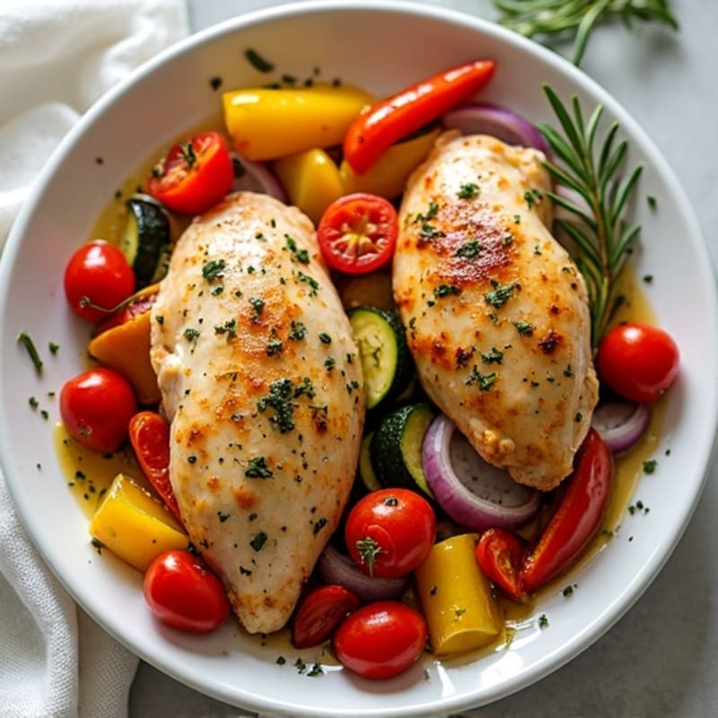 Sheet Pan Herb-Roasted Chicken with Rainbow Vegetables