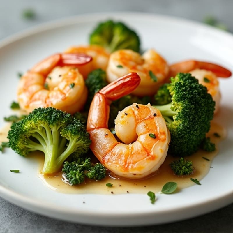 Lemon Garlic Pan-Seared Shrimp with Roasted Broccoli