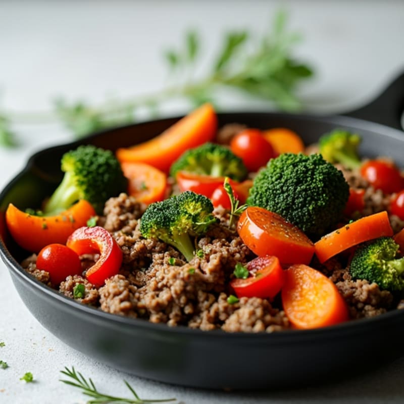 Skillet Garlic-Herb Ground Beef with Roasted Vegetables