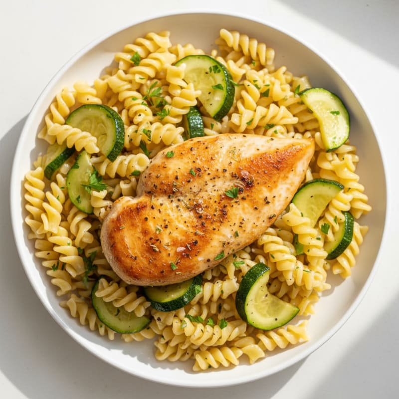 Pan-Seared Golden Chicken with Fusilli Pasta