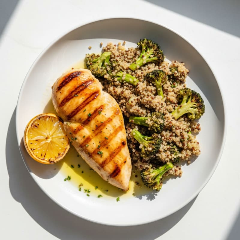 Grilled Chicken Breast with Roasted Broccoli and Quinoa