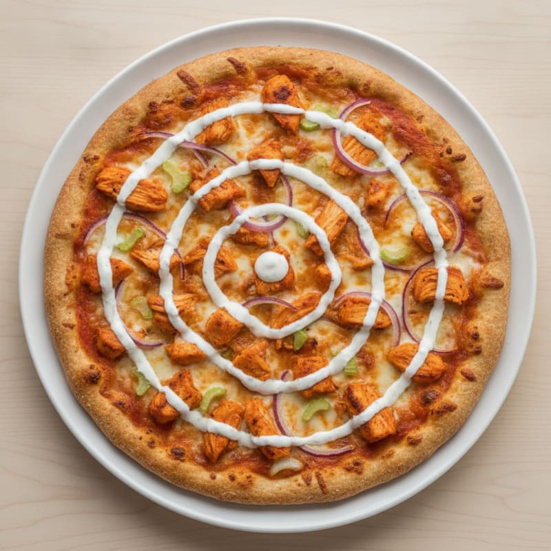 Buffalo Chicken Pizza with Ranch Drizzle