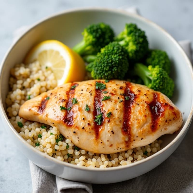 Grilled Chicken Breast with Quinoa and Roasted Broccoli