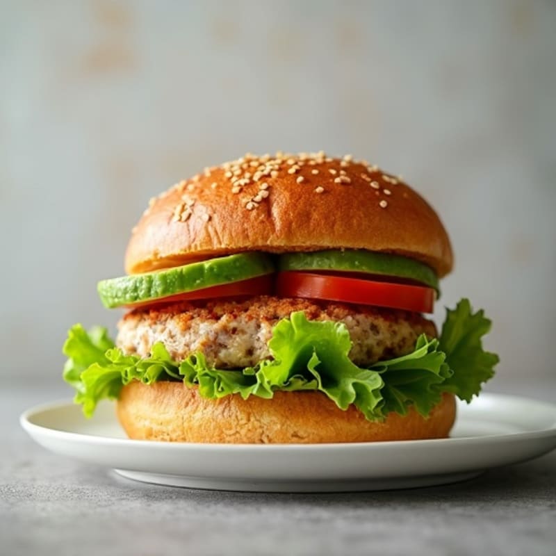 Juicy Turkey Burger with Fresh Avocado and Crisp Lettuce