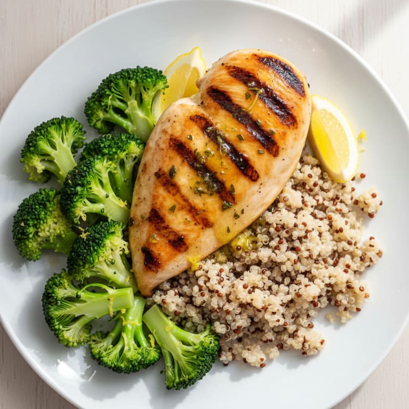 Grilled Chicken Breast with Quinoa and Steamed Broccoli