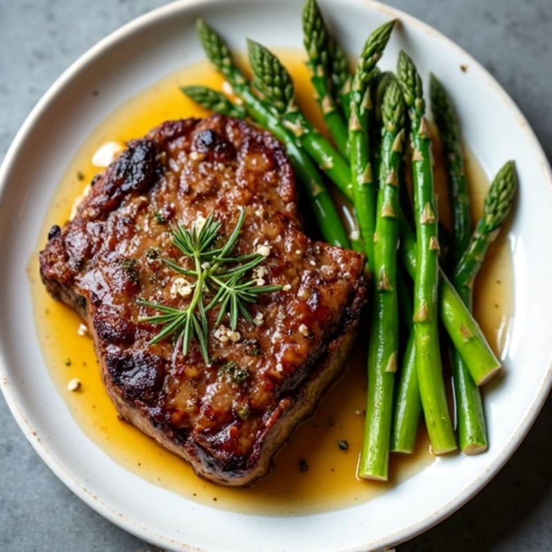 Pan-Seared T-Bone Steak with Herb-Roasted Asparagus