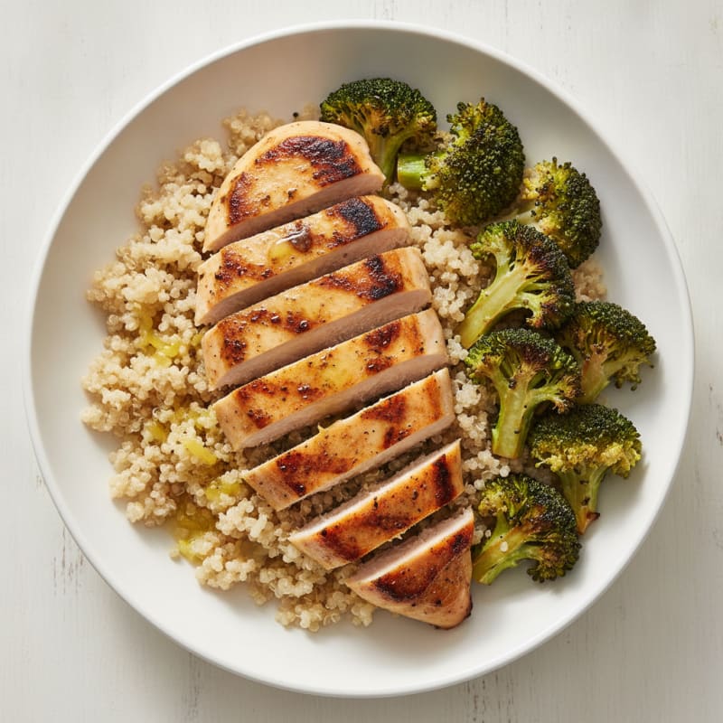 Grilled Chicken and Quinoa Bowl with Roasted Broccoli