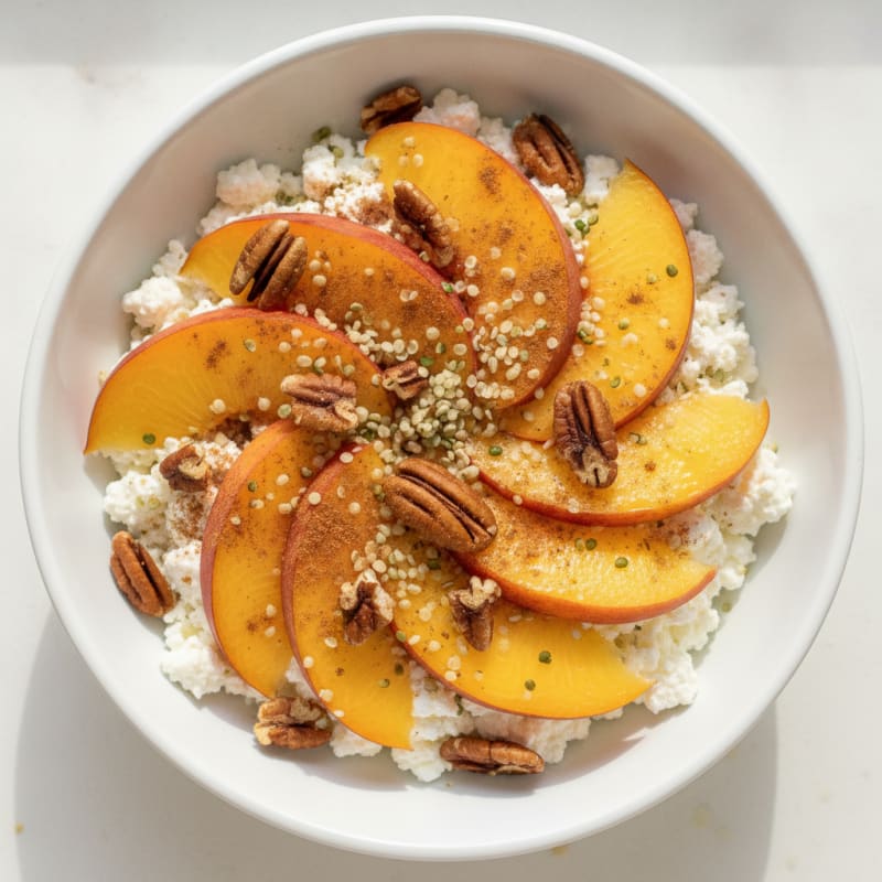 Cottage Cheese Bowl with Peaches and Pecans