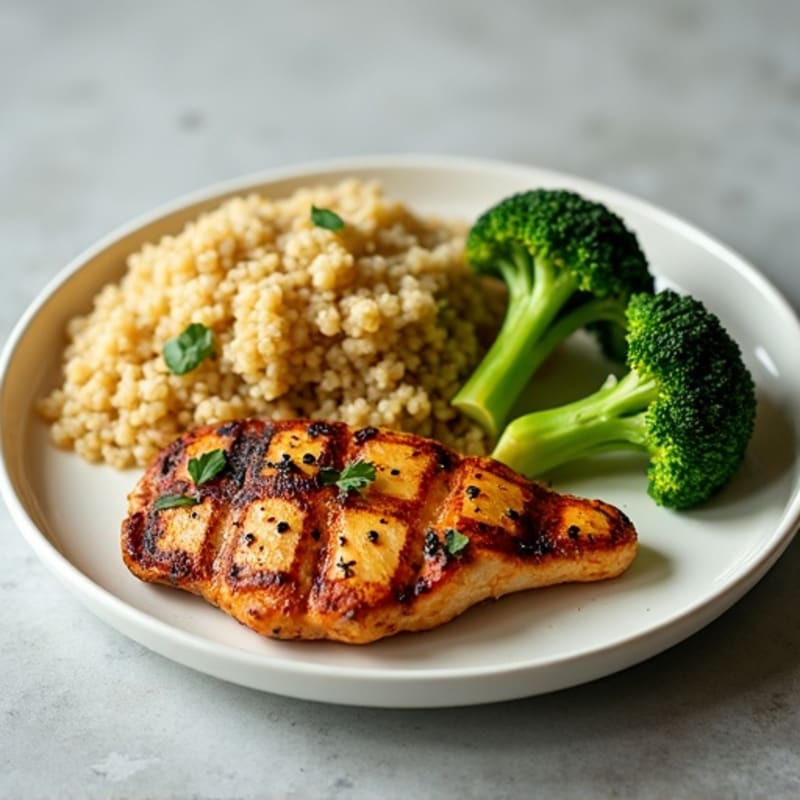 Grilled Chicken Breast with Roasted Broccoli and Quinoa