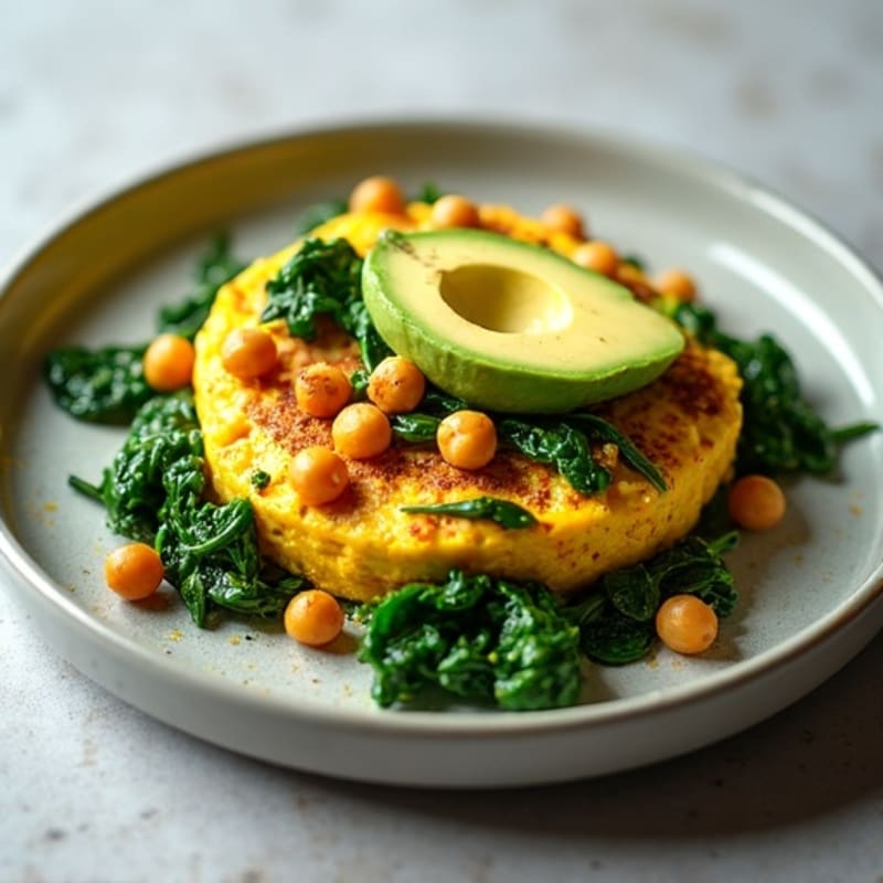 Silky Tofu Scramble with Sautéed Spinach and Chickpeas