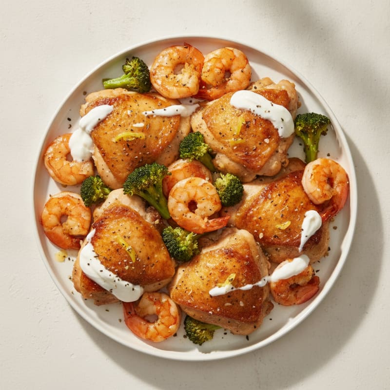 Lemon Herb Roasted Chicken and Shrimp