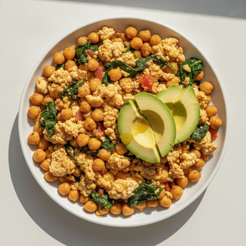 Spiced Egg White Scramble with Chickpeas and Spinach