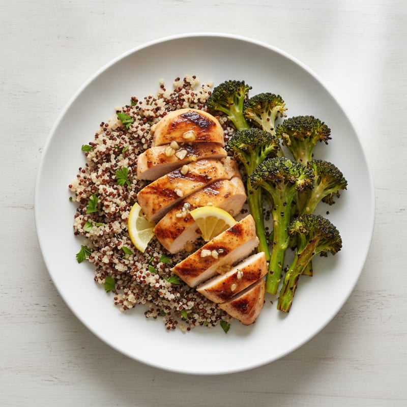 Grilled Chicken Breast with Quinoa and Roasted Broccoli