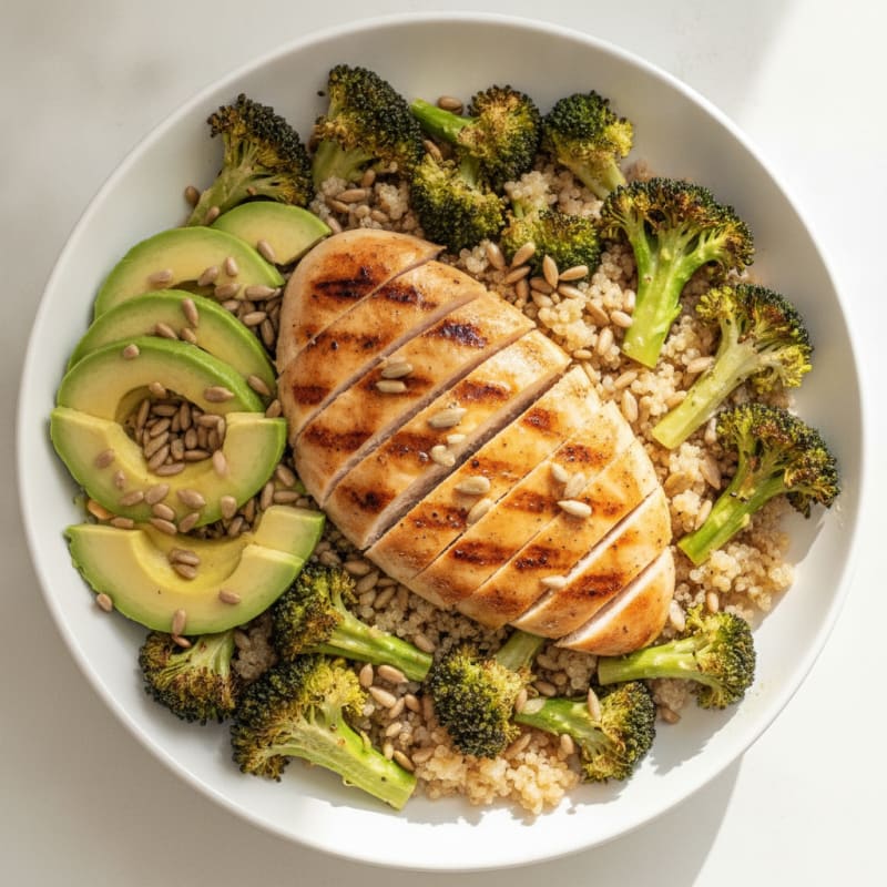 Grilled Chicken and Quinoa Power Bowl with Roasted Broccoli