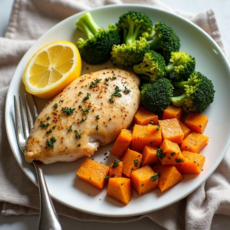 Sheet Pan Lemon Herb Chicken with Roasted Broccoli and Sweet Potato