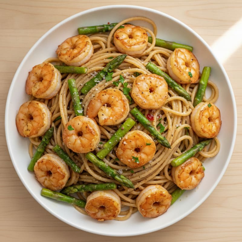 Garlic Butter Shrimp Pasta with Asparagus
