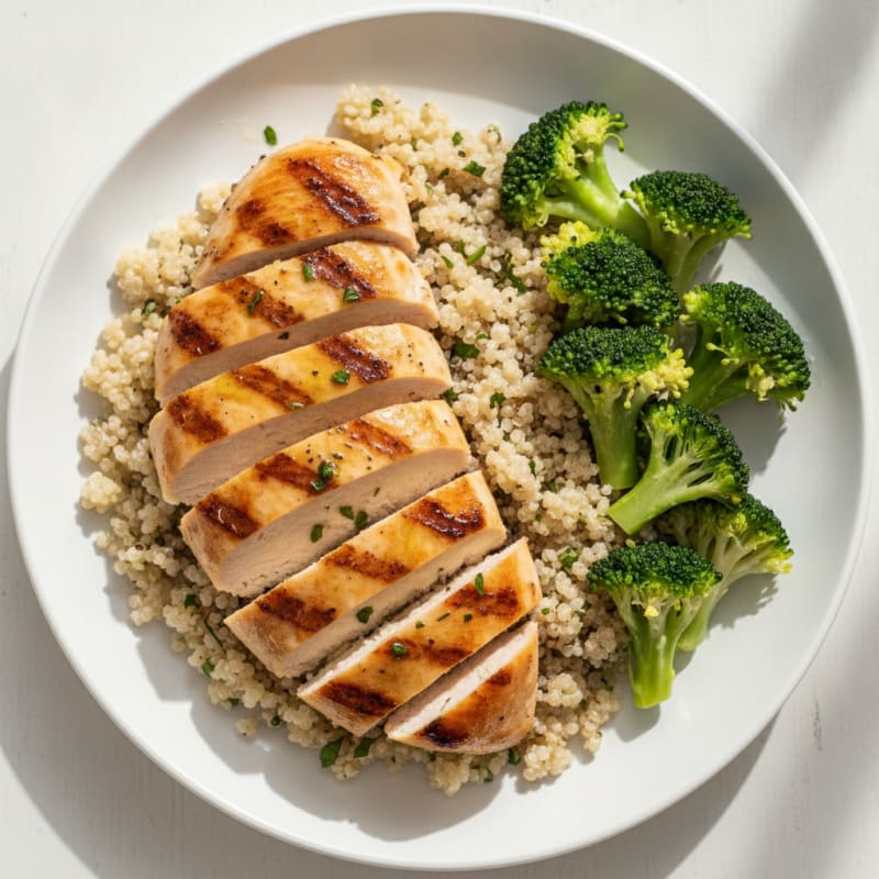 Grilled Chicken Breast with Quinoa and Steamed Broccoli