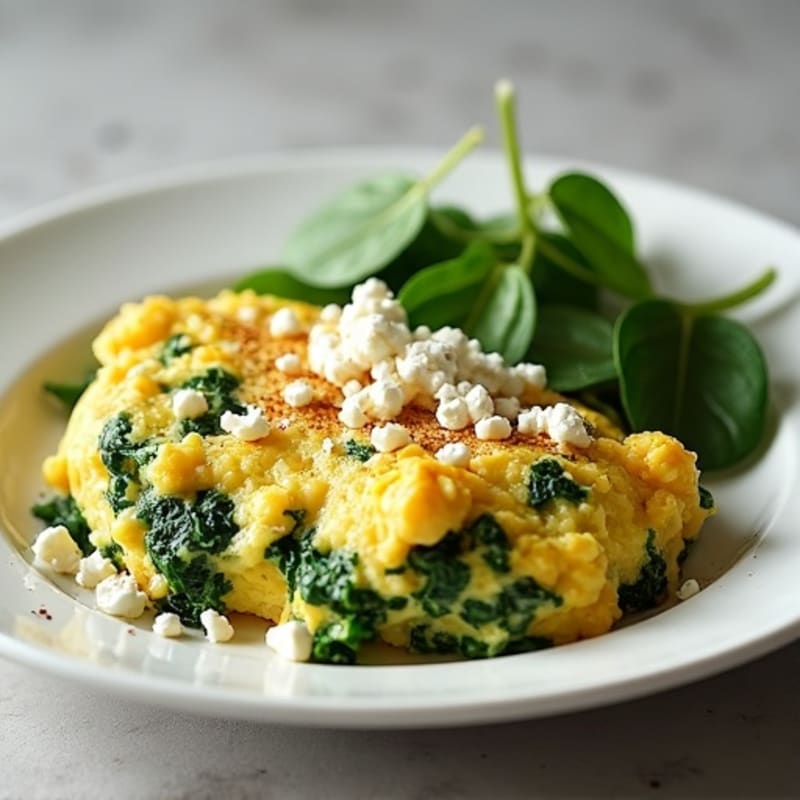 Fluffy Egg Scramble with Fresh Spinach and Crumbled Feta
