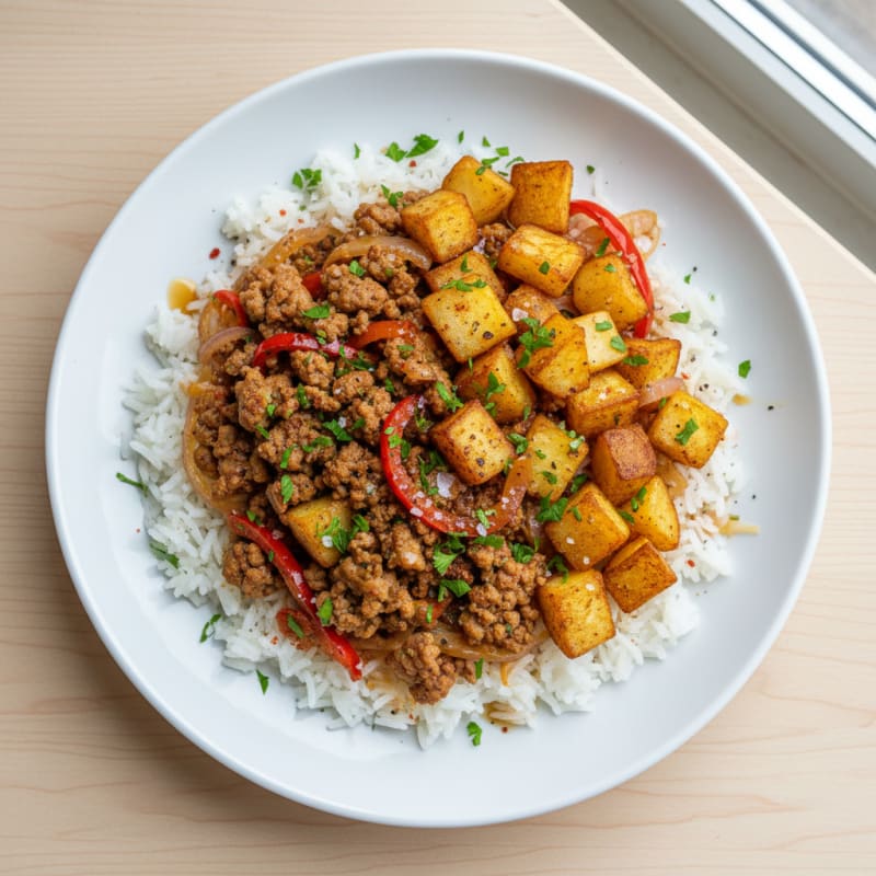 Ground Turkey and Potato Rice Bowl
