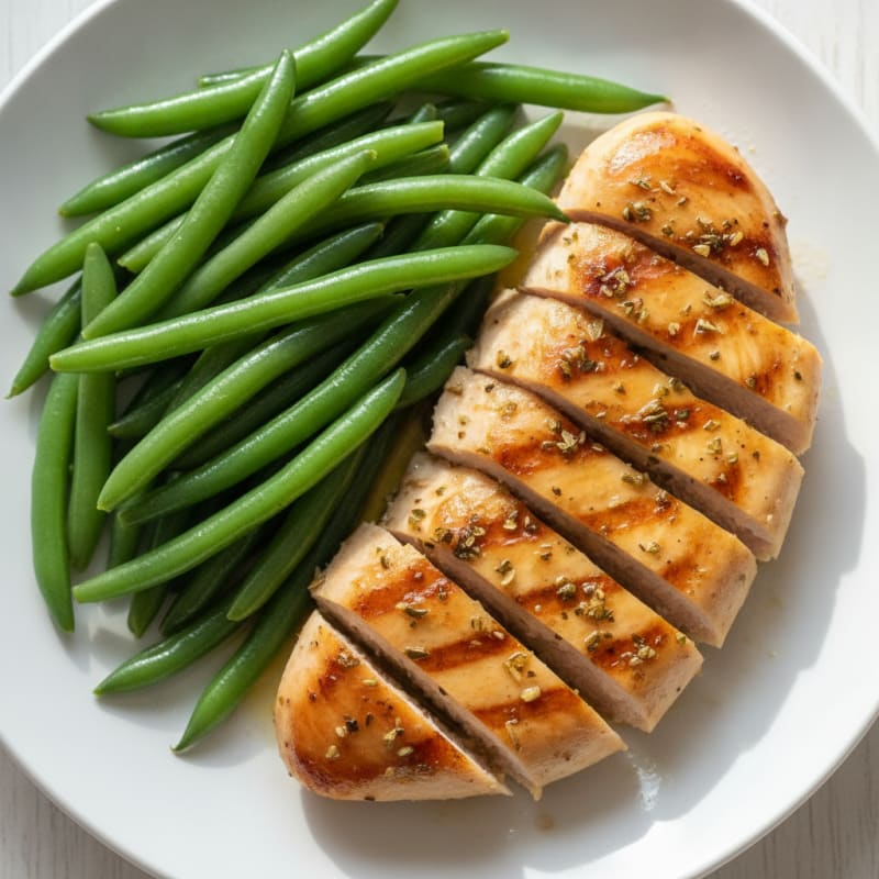Lemon Herb Grilled Chicken Breast with Steamed Green Beans